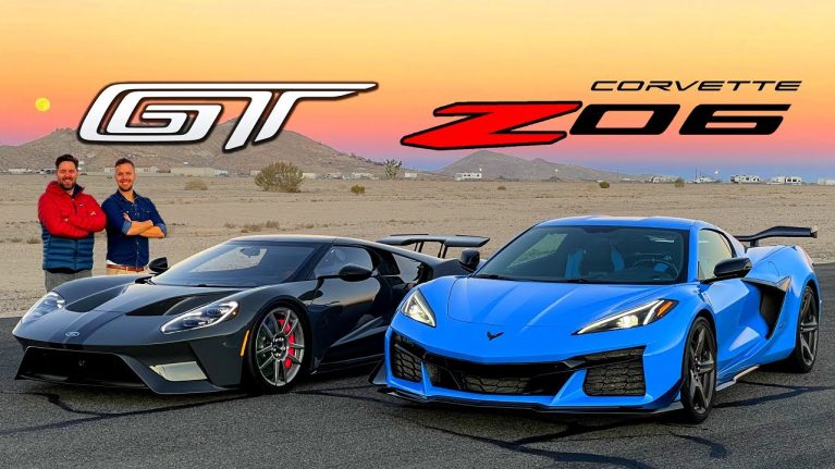 درگ و نبرد در پیست بین کوروت Z06 و فورد GT، بهترین سوپرکارهای آمریکا