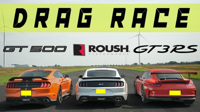 درگ جالب پورشه ۹۱۱ GT3 با موستانگ راش و شلبی GT500