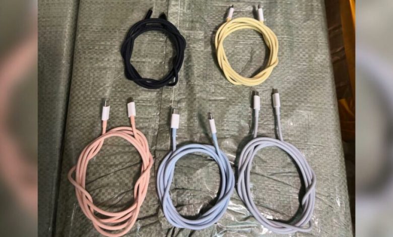 اولین تصاویر از کابل‌های USB-C رنگی و بافته‌شده سری آیفون 15 افشا شد
