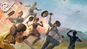 A group of people running with a group of people in the air Description automatically generated