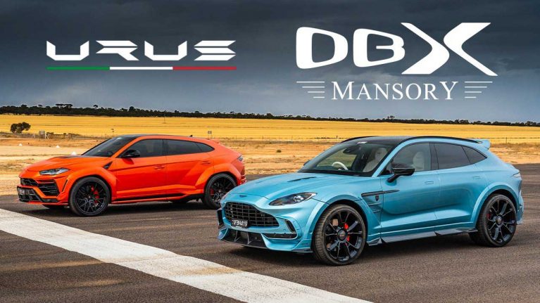 درگ جذاب آستونمارتین DBX منصوری و لامبورگینی اوروس S