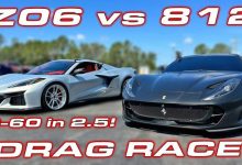 درگ جذاب کوروت Z06 و فراری 812، جدال V8 و V12 تنفس طبیعی