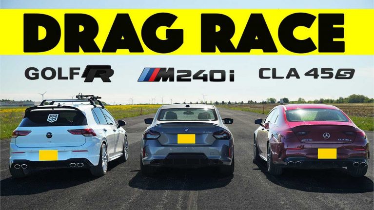 درگ مرسدس CLA45، بی ام و M240i و گلف R، کدام آلمانی سریعتر است؟